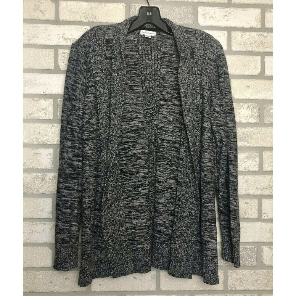 Croft & Barrow Heather Gray Shawl Sweater Cardigan Cable Knit Modal Collar Sz L